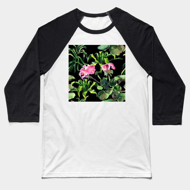 Seamless tropical flower Baseball T-Shirt by Olga Berlet